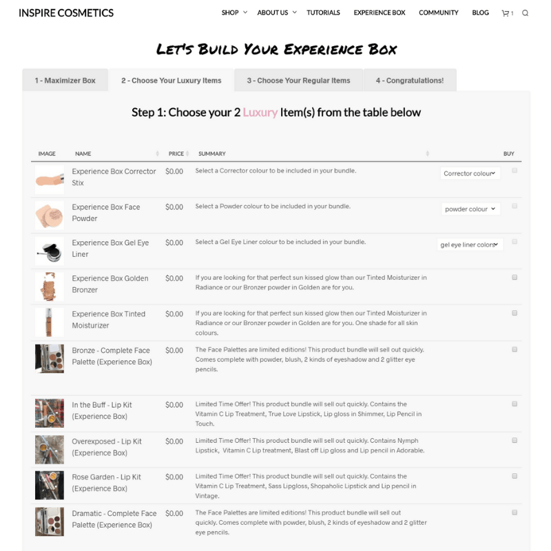 Inspire Cosmetics - mix and match cosmetics boxes