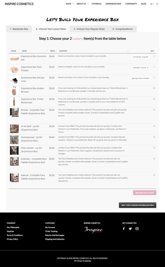 Build your own experience box website