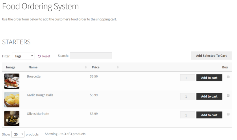 WooCommerce Product Table preview on the front-end.