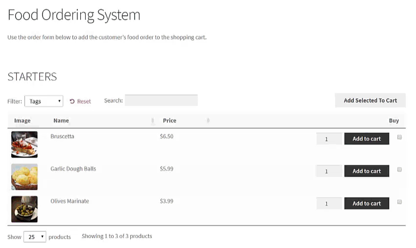 Food Ordering System creating using the WooCommerce Product Table plugin