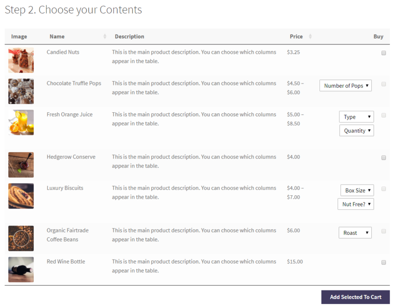 Mix and match products order form on the front-end