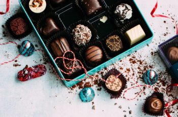 Assorted chocolates in a box.