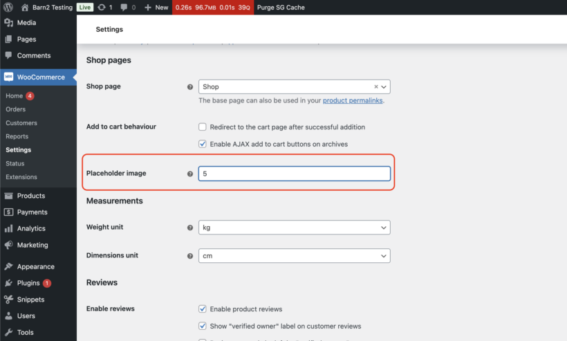 How to change default product image in woocommerce settings