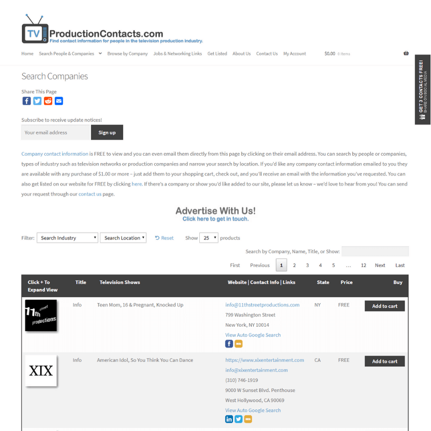 TV Production Contacts