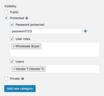 Visibility options in WooCommerce Protected Categories plugin.
