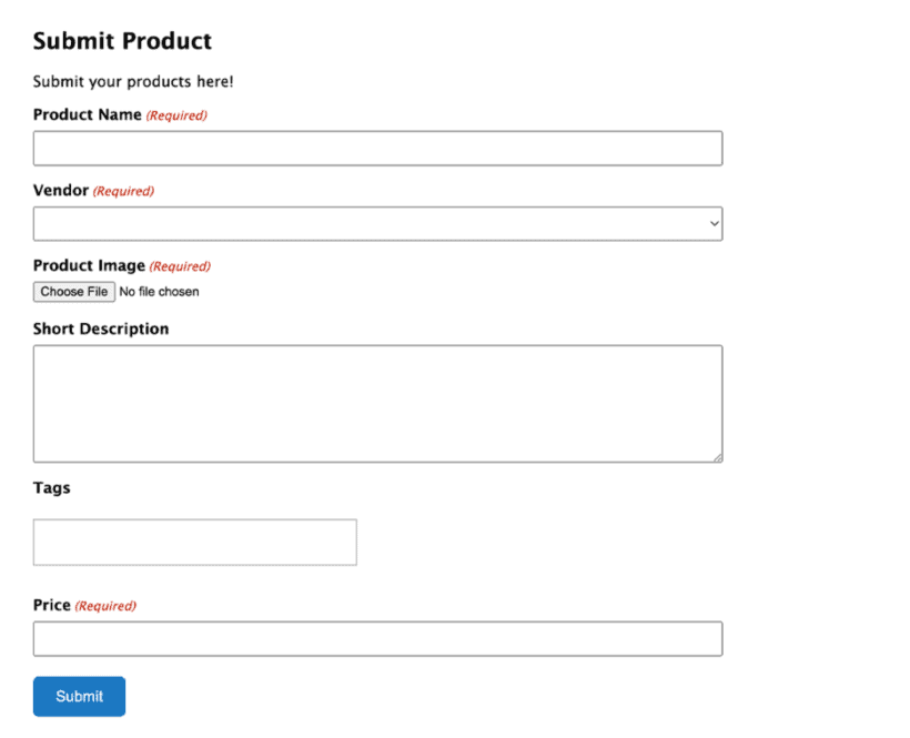 Example of WooCommerce Frontend Product Submission form