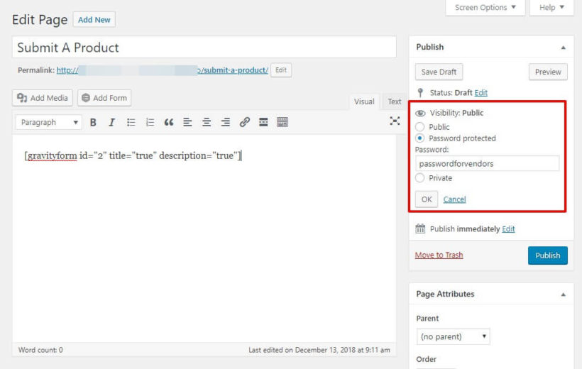 Password protect form page