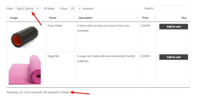 Product list with filter