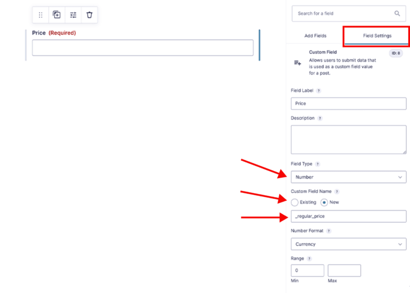 Configure price field