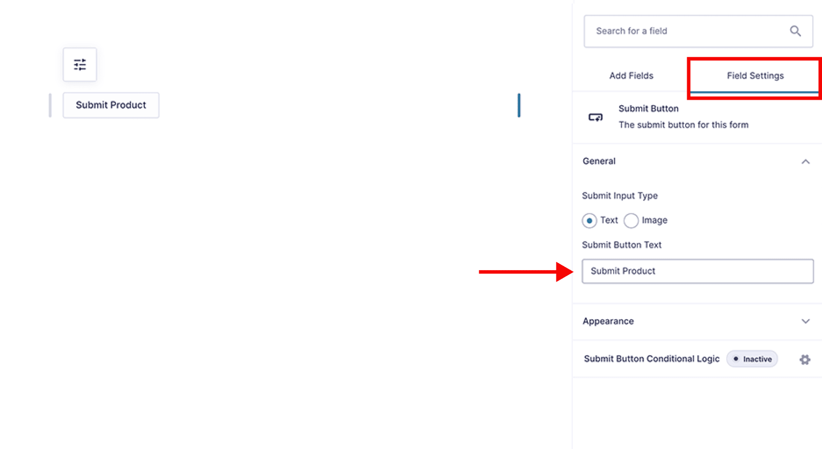 Change form settings