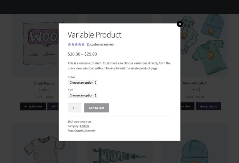 3 WooCommerce Quick View layout options: Image only, Product Details only, or both