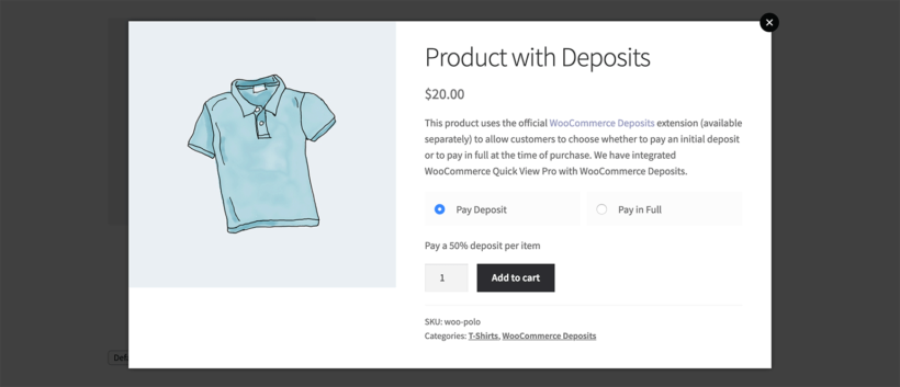 WooCommerce quick view plugin with Deposits
