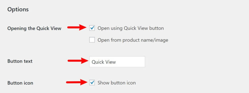 Configure quick view button