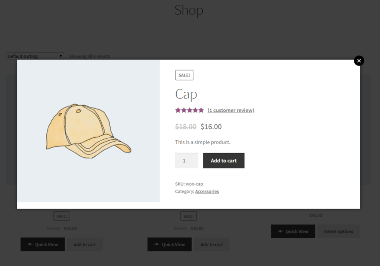 WooCommerce Quick View Pro default lightbox view
