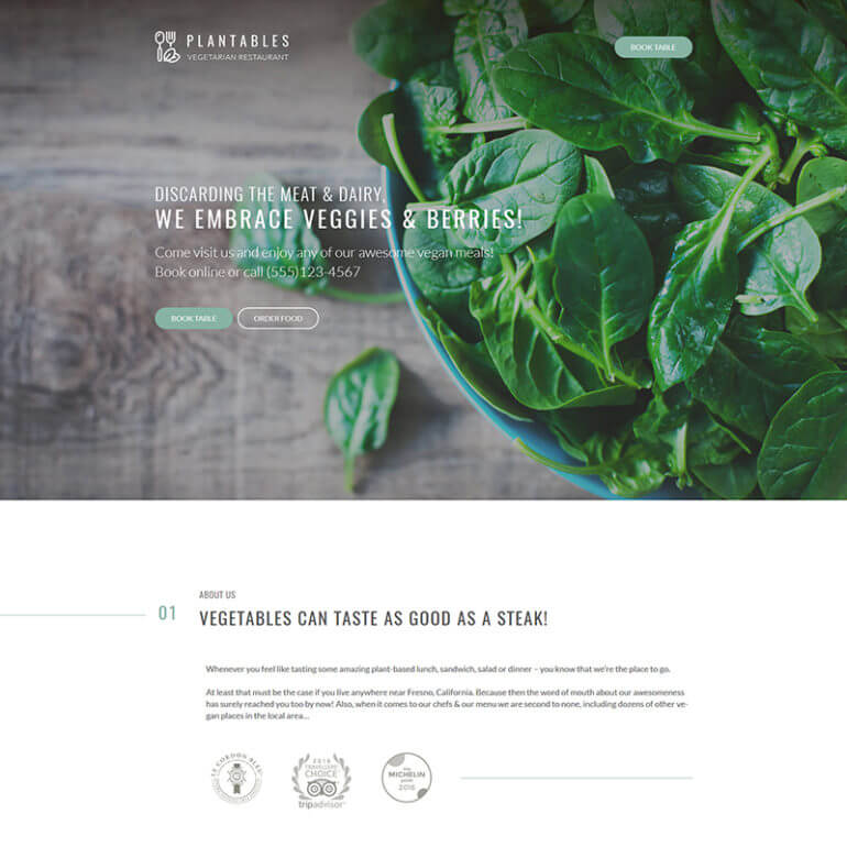 WordPress vegetarian restaurant theme