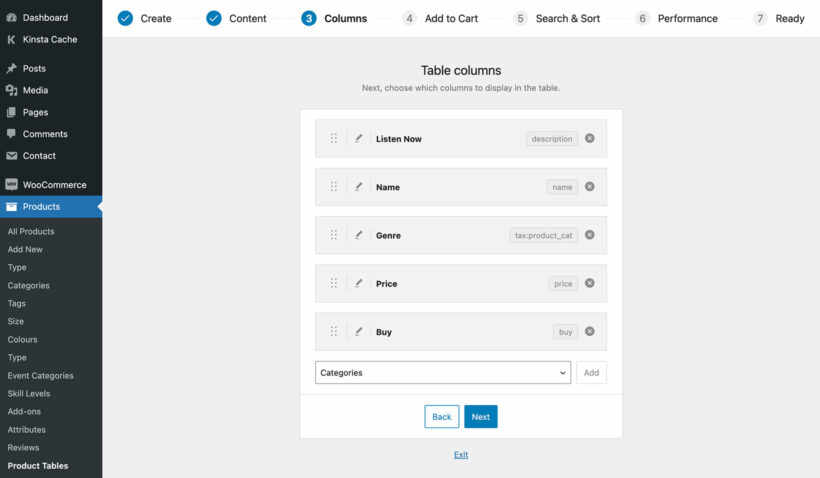 WooCommerce audio store columns