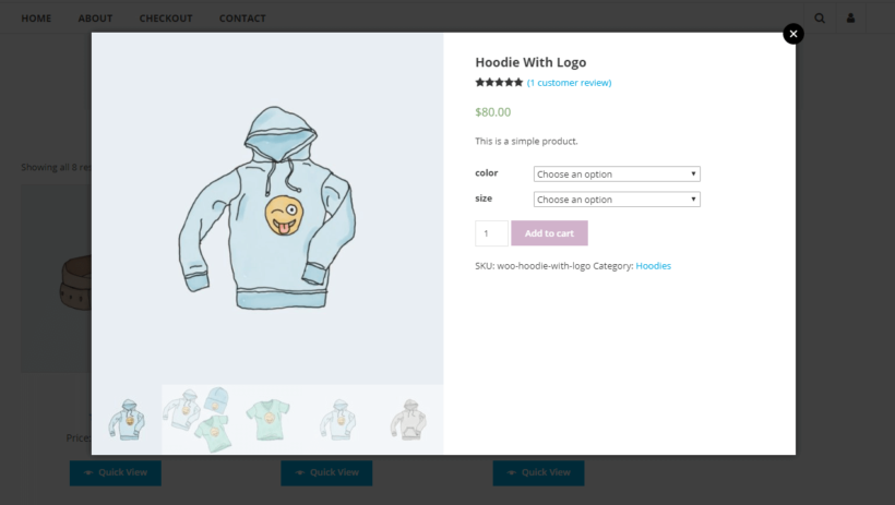 Default WooCommerce product lightbox view