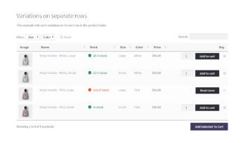 Product variations on separate rows.