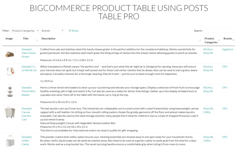 Posts Table Pro product table with filters