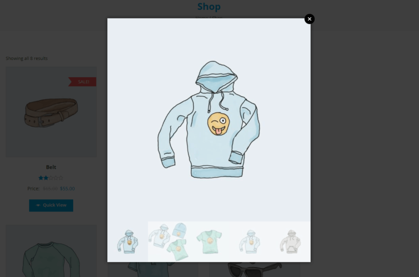 WooCommerce product lightbox displaying image only
