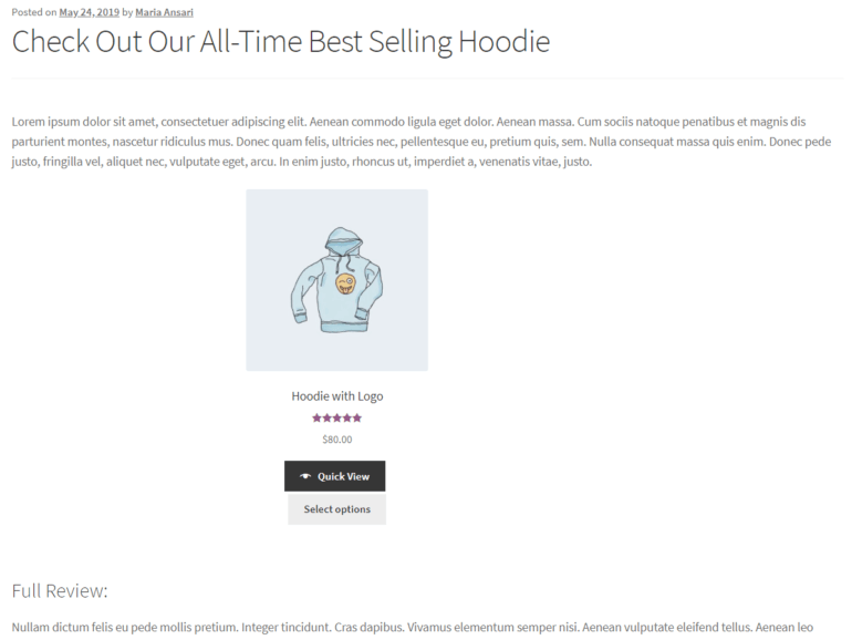 Showcasing a single product using WooCommerce product shortcodes