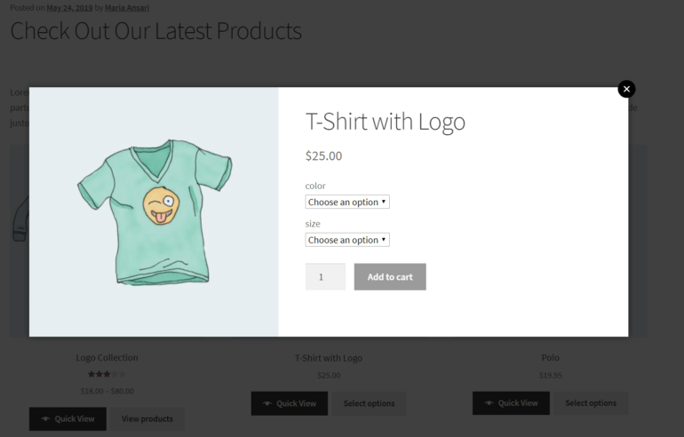 Preview of WooCommerce Quick View Pro displaying product details