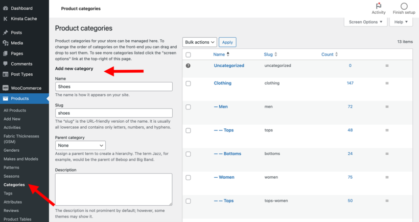 How to create WooCommerce product categories