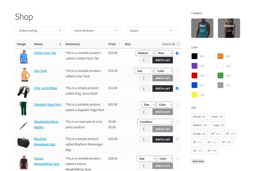 WooCommerce Product Table Filters Category Shop Page