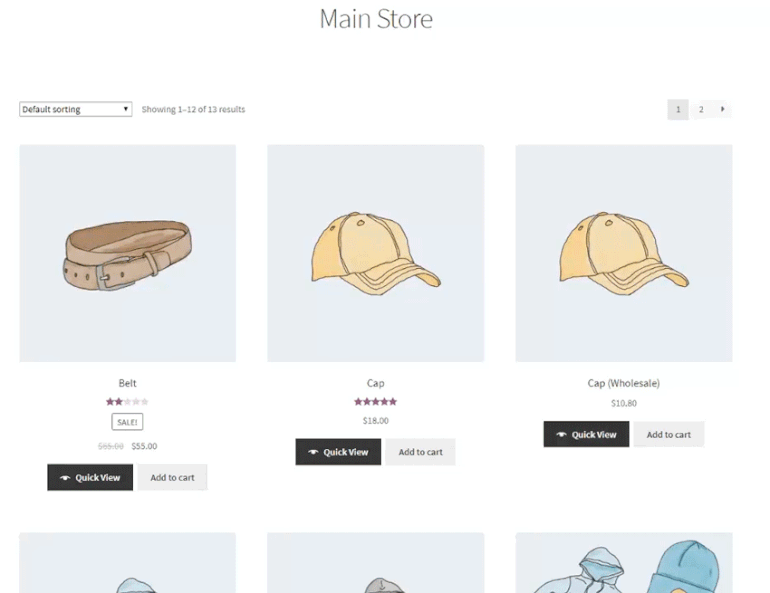 Launching product quick view lightbox by clicking on the product name, image, and quick view button.