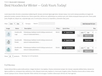 WooCommerce Product Table with quick view functionality