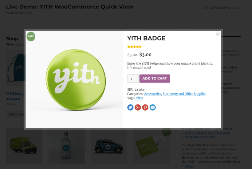 YITH WooCommerce Quick View lightbox contents