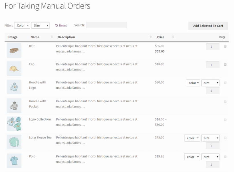 WooCommerce order form with checkbox only