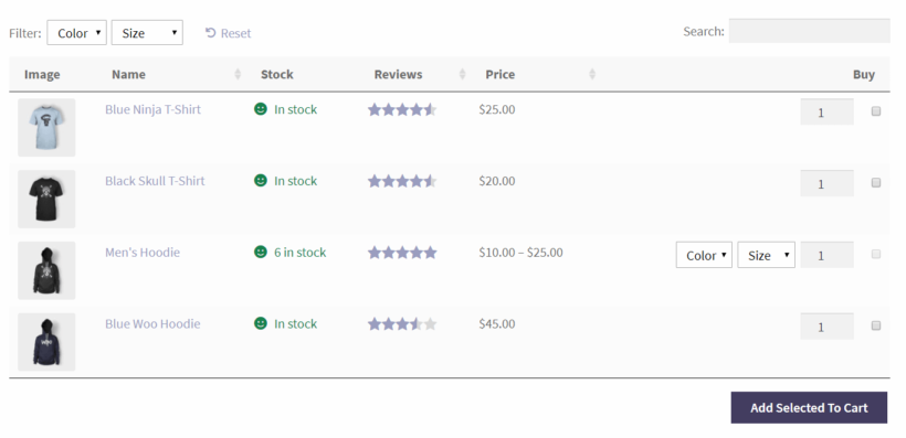 Variable products in WooCommerce