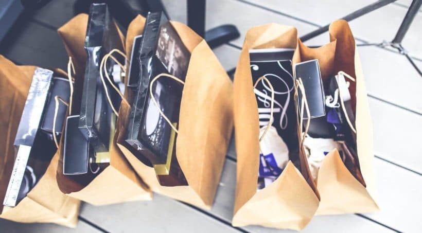 Brown shopping bags in a row