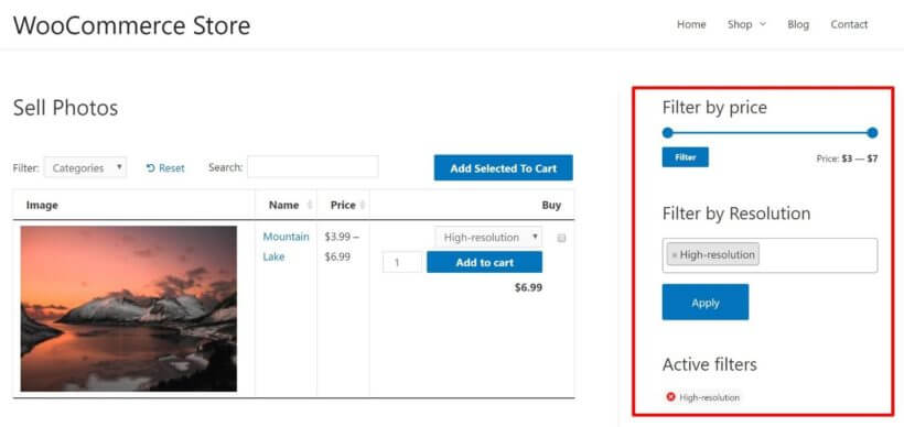WooCommerce Ajax filter widgets for photos