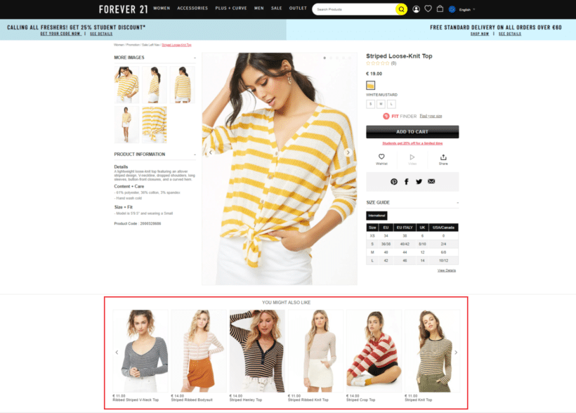 Forever21 cross-selling example