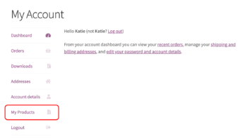 WooCommerce My Products list in Account