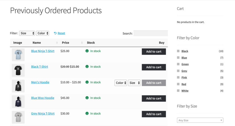 WooCommerce previously ordered products plugin