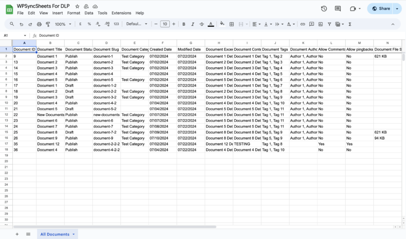 WPSyncSheets edit documents front end spreadsheet