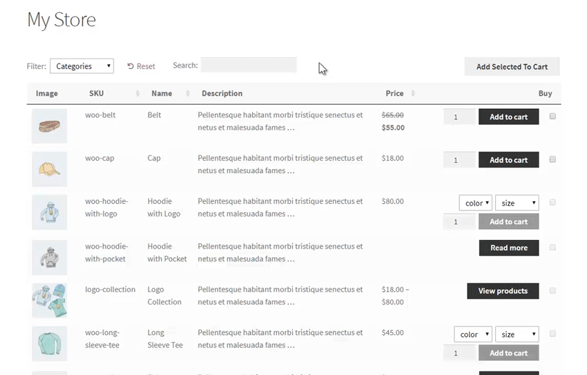 SKU search in WooCommerce Product Table