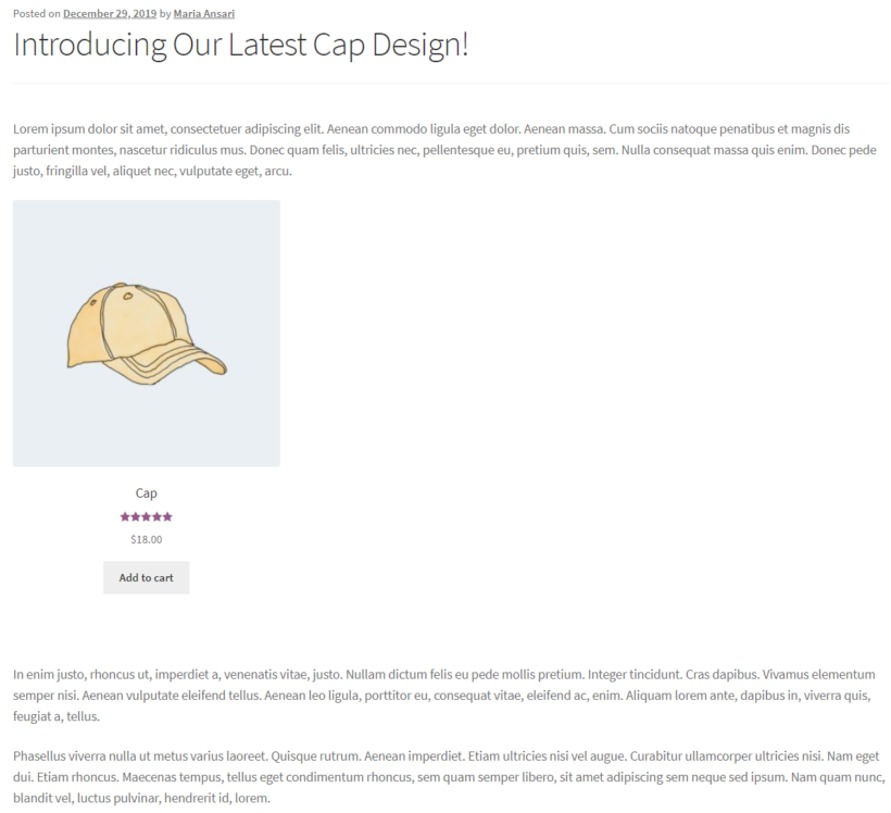 Add to cart button in a blog post