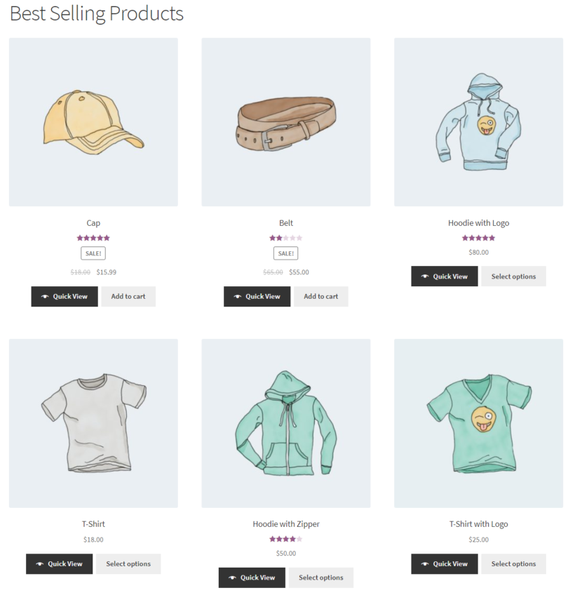 List all best-selling products using WooCommerce shortcodes