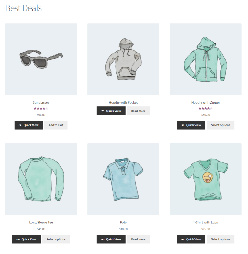Displaying multiple WooCommerce products with quick view buttons