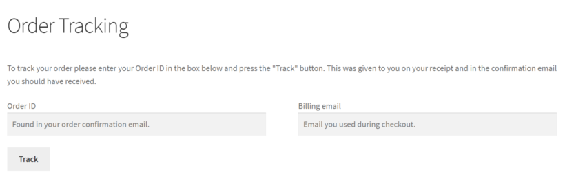 Order tracking page in WooCommerce