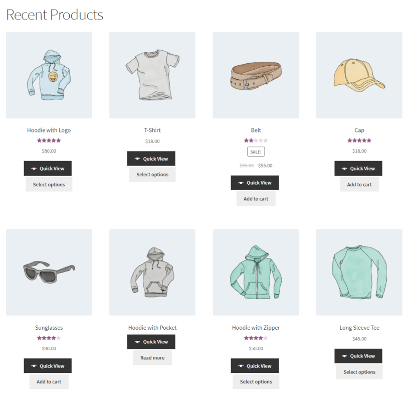 Most recent products on the front-end