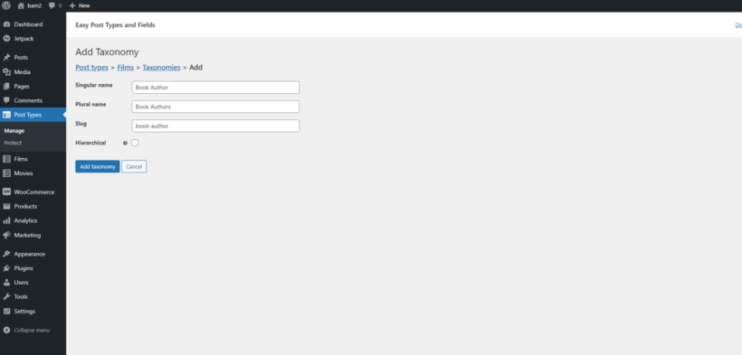 Book authors custom taxonomy