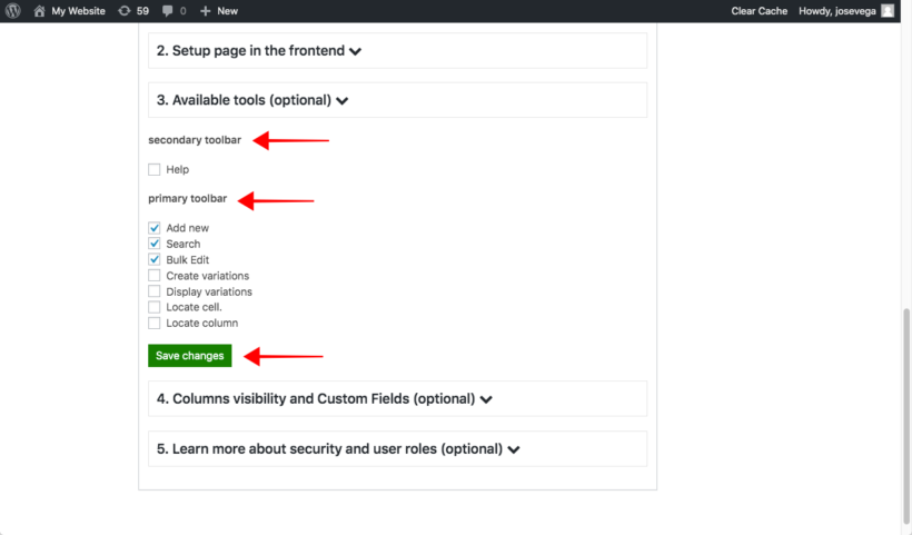 WooCommerce select front end editable columns