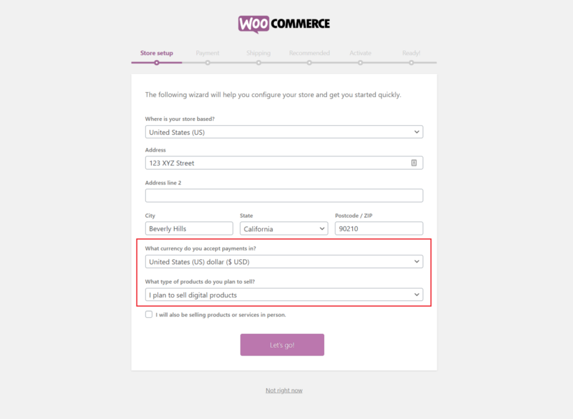Store setup WooCommerce