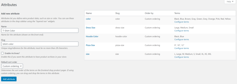 Attributes in WooCommerce