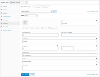 WooCommerce product variation gray